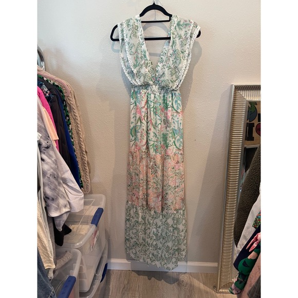 House of Harlow 1960 Dresses & Skirts - House of Harlow 1960 Floral Maxi Dress Lace Trim Smocked Waist Boho Women Small